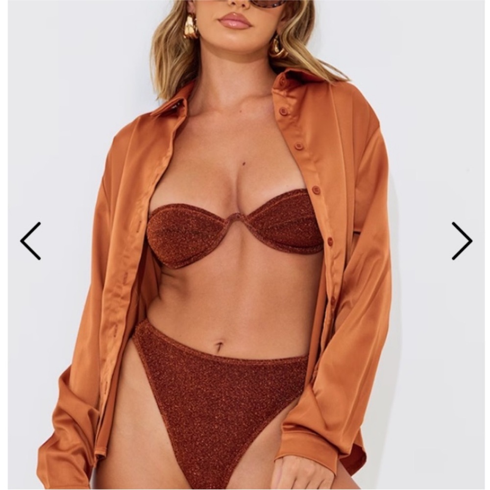 NWT Rust Glitter High Waist High Leg Bikini (top 14 & bottom 12) - Picture 2 of 7
